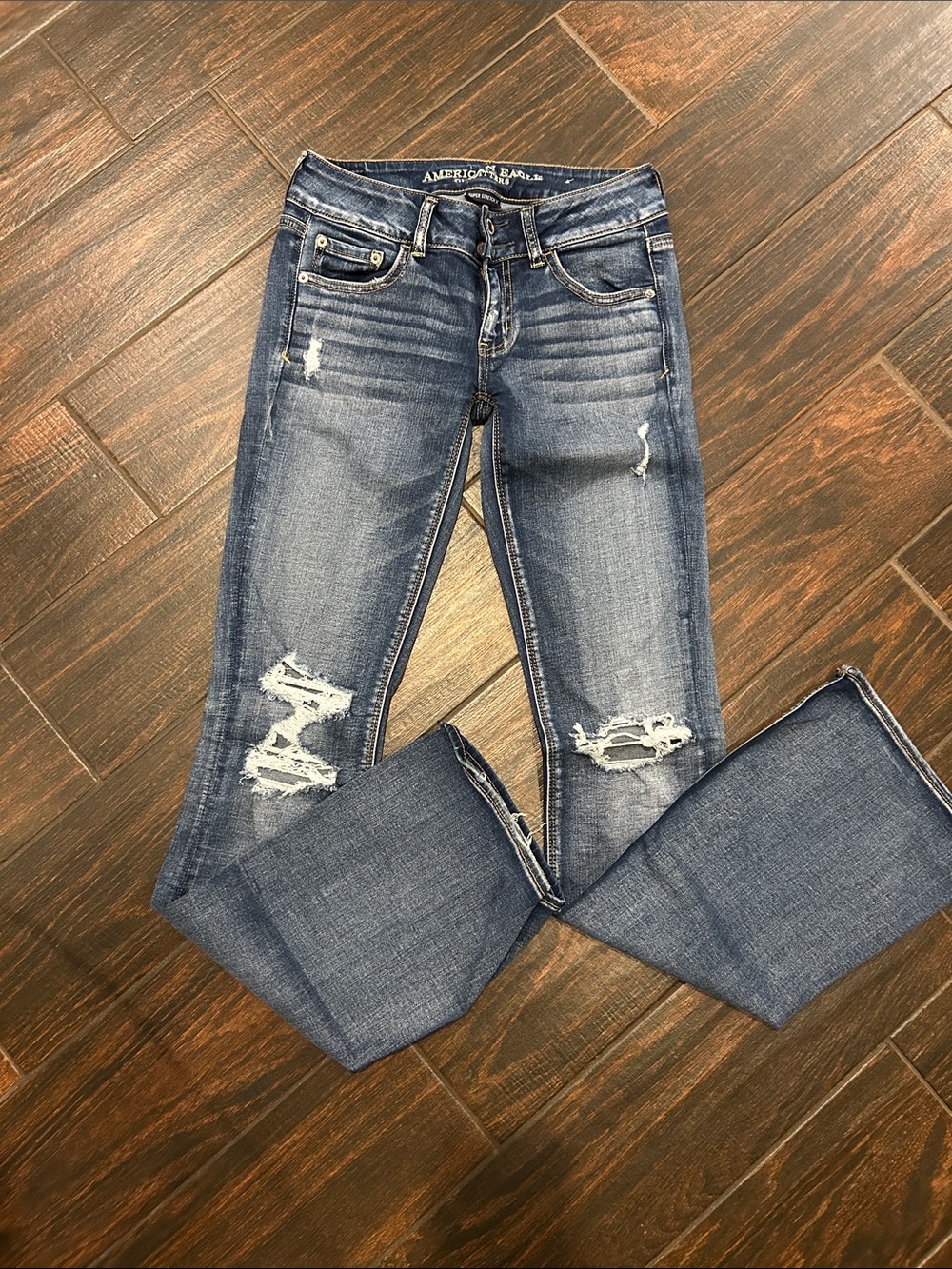 American Eagle Outfitters Distressed Dark Blue Flare Jeans